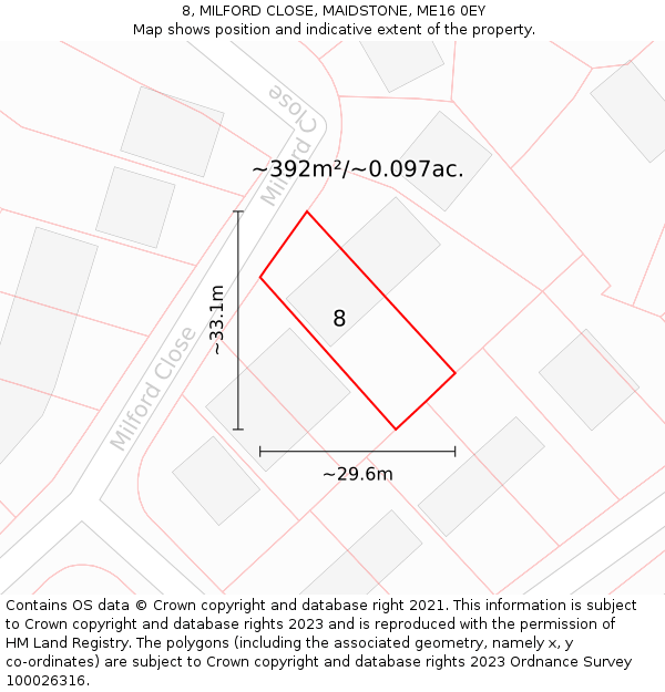 8, MILFORD CLOSE, MAIDSTONE, ME16 0EY: Plot and title map