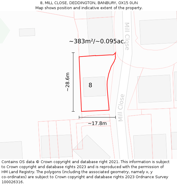 8, MILL CLOSE, DEDDINGTON, BANBURY, OX15 0UN: Plot and title map