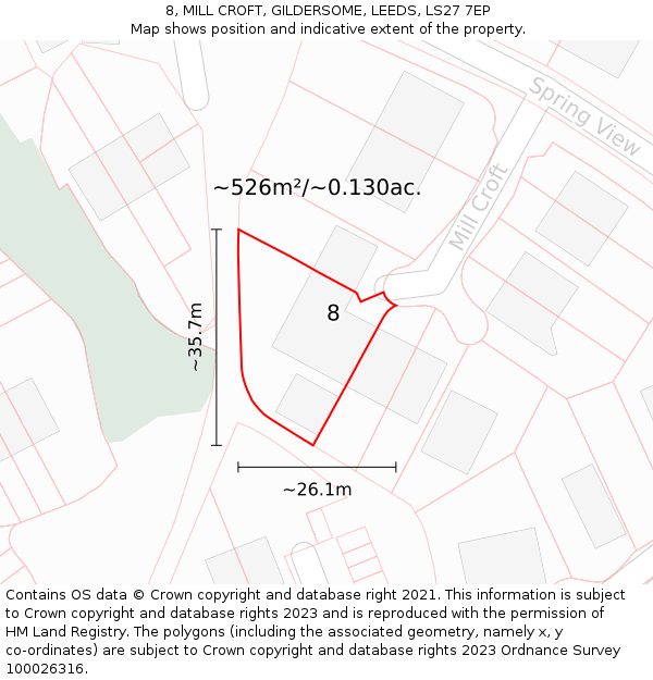 8, MILL CROFT, GILDERSOME, LEEDS, LS27 7EP: Plot and title map