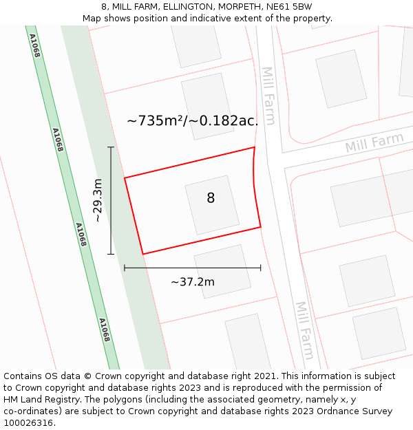 8, MILL FARM, ELLINGTON, MORPETH, NE61 5BW: Plot and title map