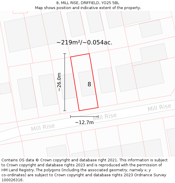 8, MILL RISE, DRIFFIELD, YO25 5BL: Plot and title map