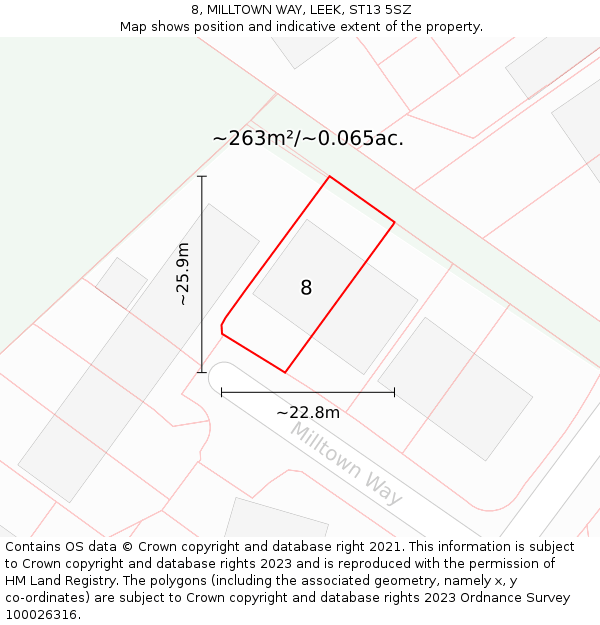 8, MILLTOWN WAY, LEEK, ST13 5SZ: Plot and title map