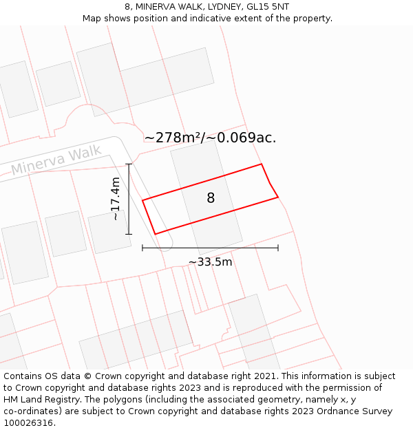 8, MINERVA WALK, LYDNEY, GL15 5NT: Plot and title map