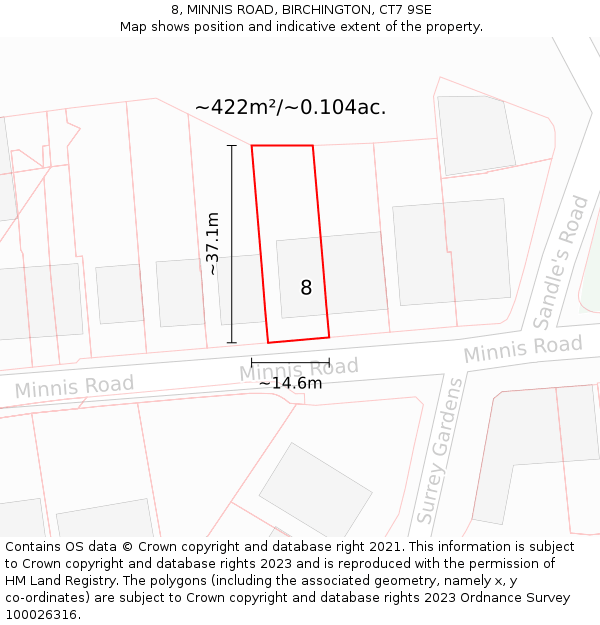 8, MINNIS ROAD, BIRCHINGTON, CT7 9SE: Plot and title map