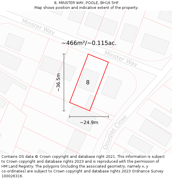 8, MINSTER WAY, POOLE, BH16 5HF: Plot and title map