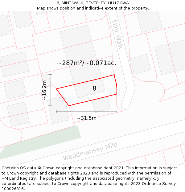 8, MINT WALK, BEVERLEY, HU17 8WA: Plot and title map