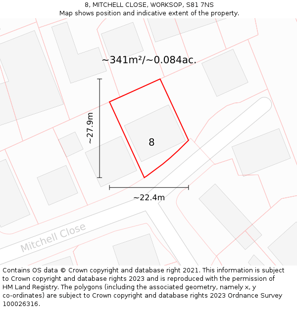 8, MITCHELL CLOSE, WORKSOP, S81 7NS: Plot and title map