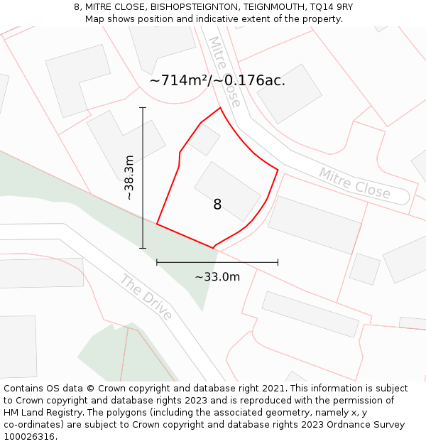 8, MITRE CLOSE, BISHOPSTEIGNTON, TEIGNMOUTH, TQ14 9RY: Plot and title map