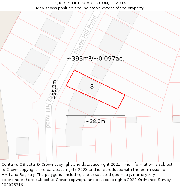 8, MIXES HILL ROAD, LUTON, LU2 7TX: Plot and title map