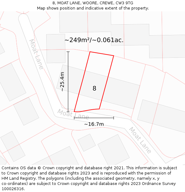 8, MOAT LANE, WOORE, CREWE, CW3 9TG: Plot and title map