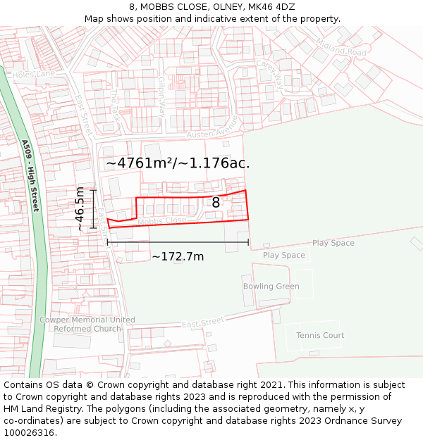 8, MOBBS CLOSE, OLNEY, MK46 4DZ: Plot and title map