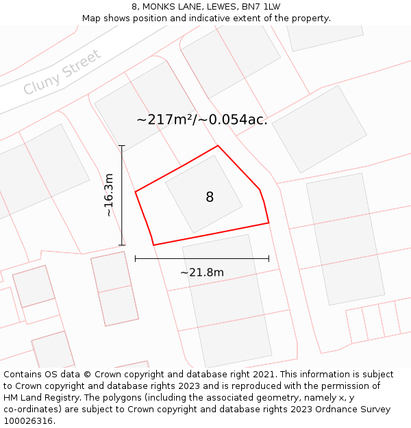 8, MONKS LANE, LEWES, BN7 1LW: Plot and title map