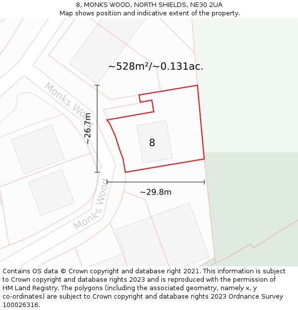 8, MONKS WOOD, NORTH SHIELDS, NE30 2UA: Plot and title map