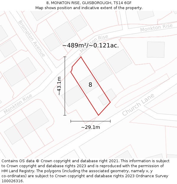 8, MONKTON RISE, GUISBOROUGH, TS14 6GF: Plot and title map