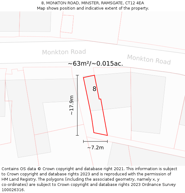 8, MONKTON ROAD, MINSTER, RAMSGATE, CT12 4EA: Plot and title map