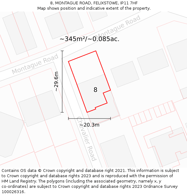 8, MONTAGUE ROAD, FELIXSTOWE, IP11 7HF: Plot and title map
