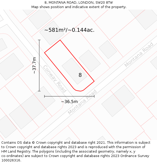 8, MONTANA ROAD, LONDON, SW20 8TW: Plot and title map