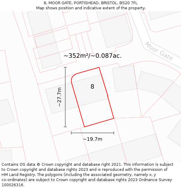 8, MOOR GATE, PORTISHEAD, BRISTOL, BS20 7FL: Plot and title map