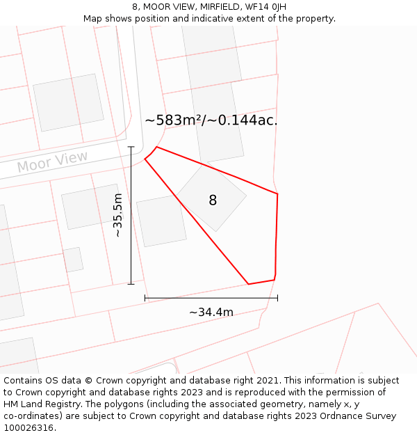 8, MOOR VIEW, MIRFIELD, WF14 0JH: Plot and title map