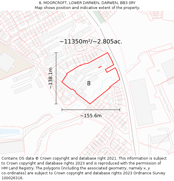 8, MOORCROFT, LOWER DARWEN, DARWEN, BB3 0RY: Plot and title map