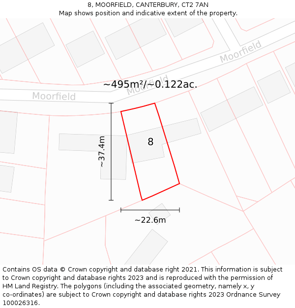 8, MOORFIELD, CANTERBURY, CT2 7AN: Plot and title map