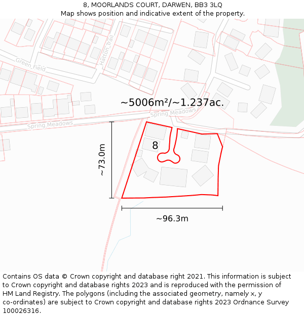 8, MOORLANDS COURT, DARWEN, BB3 3LQ: Plot and title map