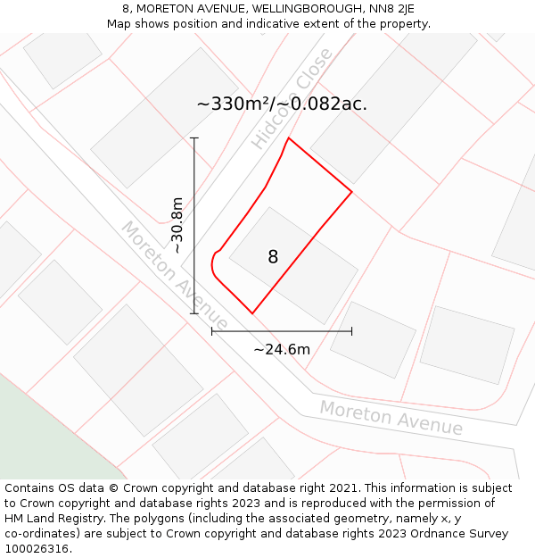 8, MORETON AVENUE, WELLINGBOROUGH, NN8 2JE: Plot and title map
