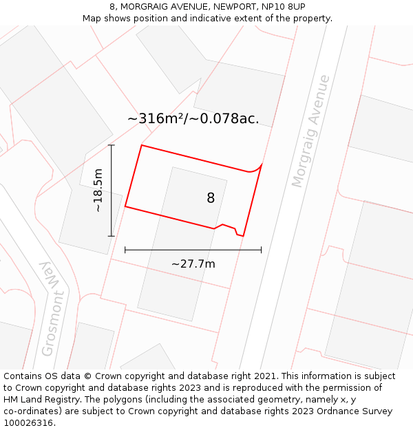 8, MORGRAIG AVENUE, NEWPORT, NP10 8UP: Plot and title map