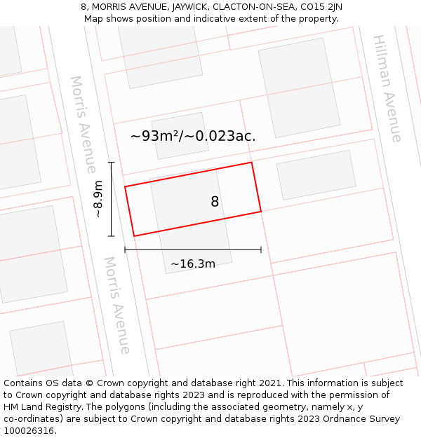 8, MORRIS AVENUE, JAYWICK, CLACTON-ON-SEA, CO15 2JN: Plot and title map