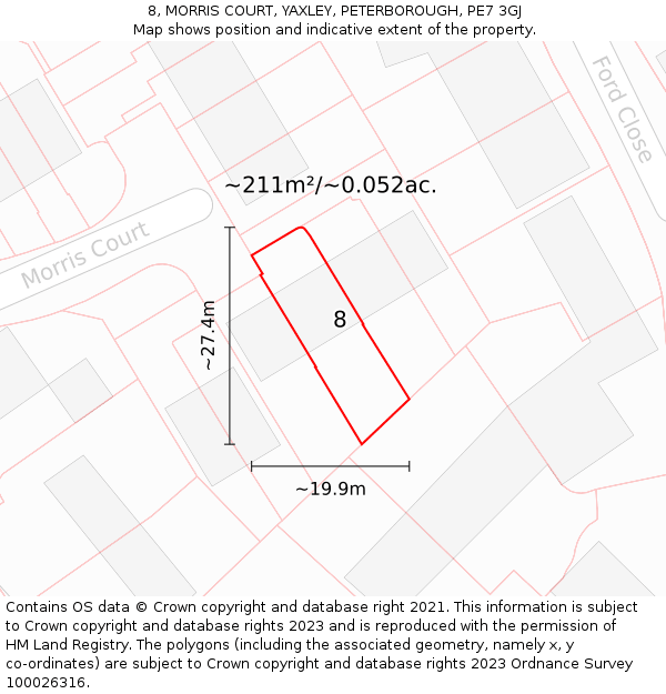 8, MORRIS COURT, YAXLEY, PETERBOROUGH, PE7 3GJ: Plot and title map