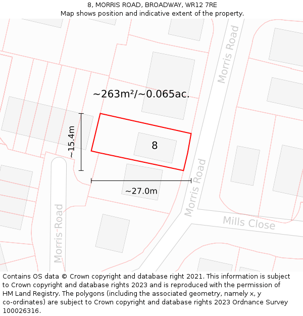 8, MORRIS ROAD, BROADWAY, WR12 7RE: Plot and title map