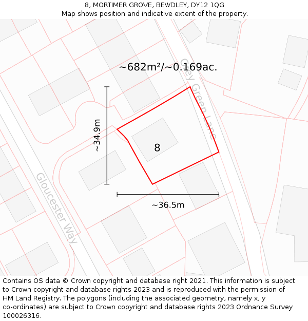 8, MORTIMER GROVE, BEWDLEY, DY12 1QG: Plot and title map