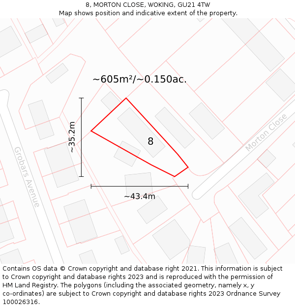 8, MORTON CLOSE, WOKING, GU21 4TW: Plot and title map