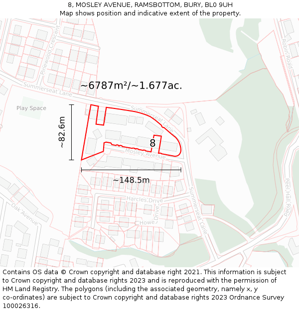 8, MOSLEY AVENUE, RAMSBOTTOM, BURY, BL0 9UH: Plot and title map