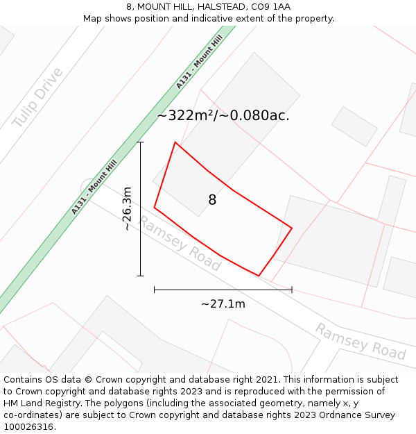 8, MOUNT HILL, HALSTEAD, CO9 1AA: Plot and title map