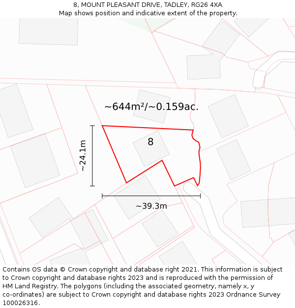 8, MOUNT PLEASANT DRIVE, TADLEY, RG26 4XA: Plot and title map