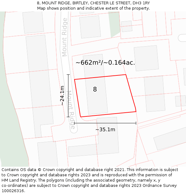 8, MOUNT RIDGE, BIRTLEY, CHESTER LE STREET, DH3 1RY: Plot and title map