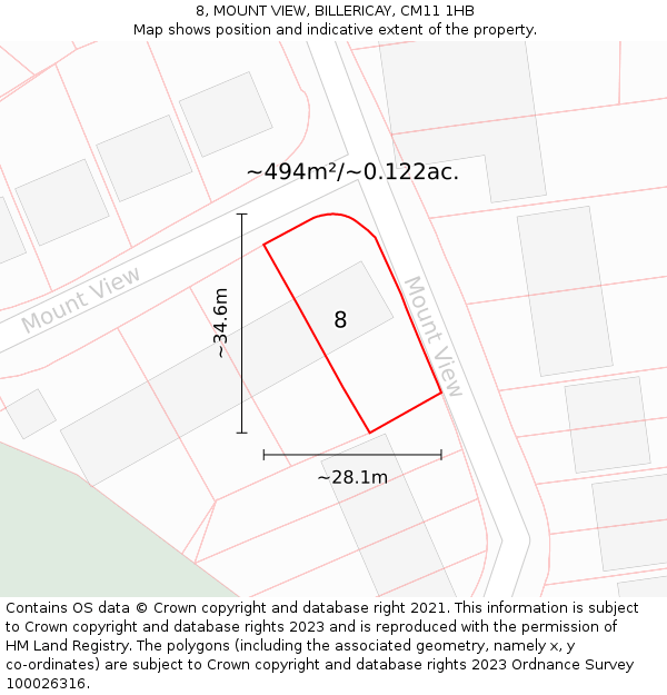 8, MOUNT VIEW, BILLERICAY, CM11 1HB: Plot and title map