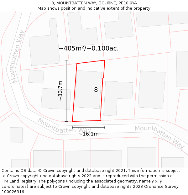 8, MOUNTBATTEN WAY, BOURNE, PE10 9YA: Plot and title map