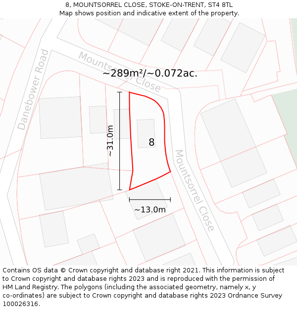 8, MOUNTSORREL CLOSE, STOKE-ON-TRENT, ST4 8TL: Plot and title map