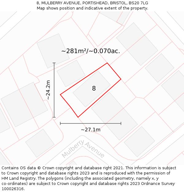 8, MULBERRY AVENUE, PORTISHEAD, BRISTOL, BS20 7LG: Plot and title map