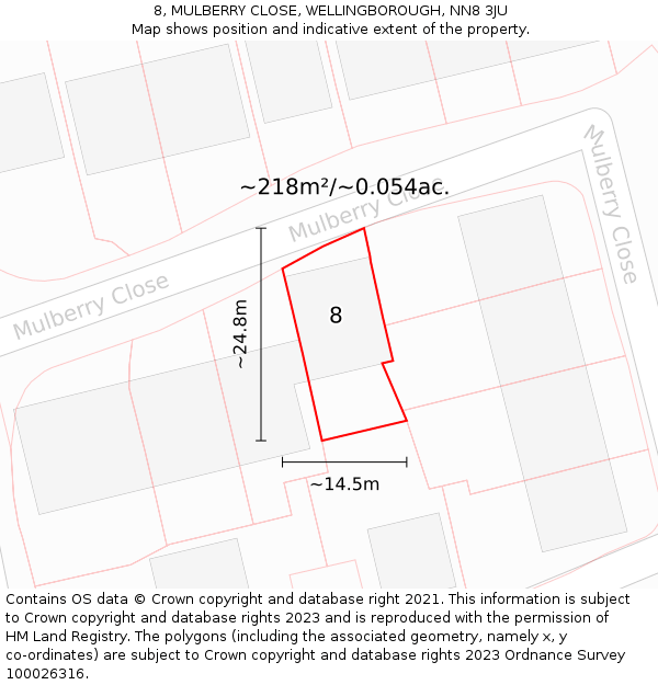 8, MULBERRY CLOSE, WELLINGBOROUGH, NN8 3JU: Plot and title map