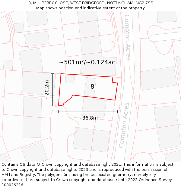 8, MULBERRY CLOSE, WEST BRIDGFORD, NOTTINGHAM, NG2 7SS: Plot and title map