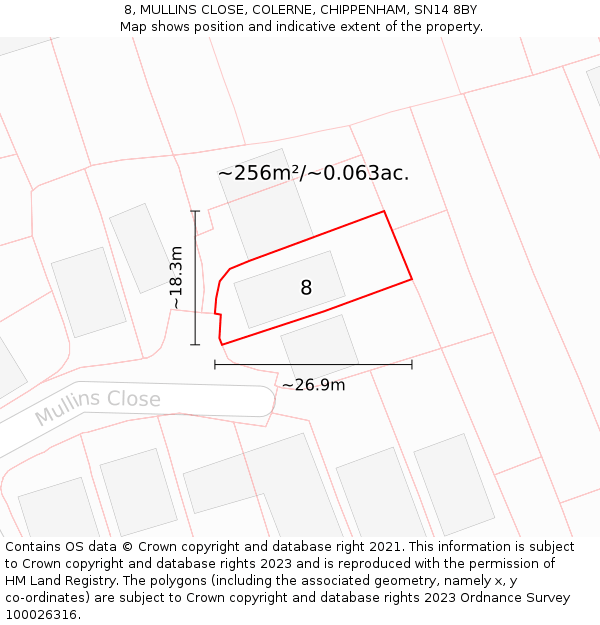 8, MULLINS CLOSE, COLERNE, CHIPPENHAM, SN14 8BY: Plot and title map