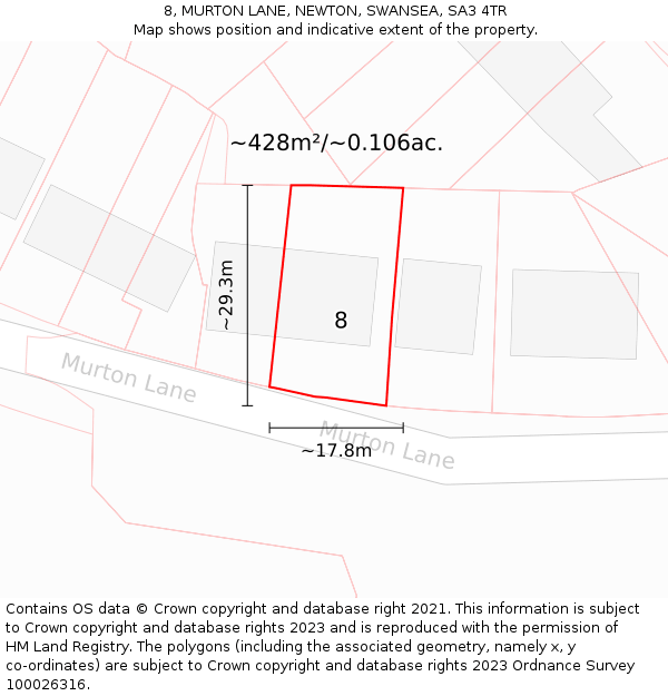 8, MURTON LANE, NEWTON, SWANSEA, SA3 4TR: Plot and title map