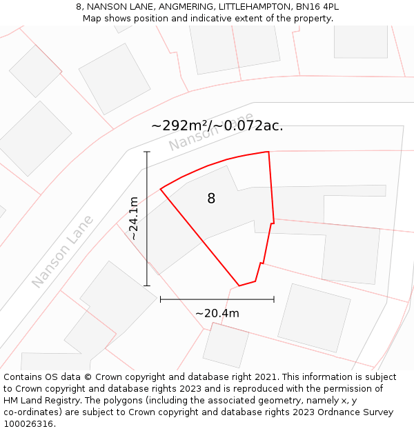 8, NANSON LANE, ANGMERING, LITTLEHAMPTON, BN16 4PL: Plot and title map