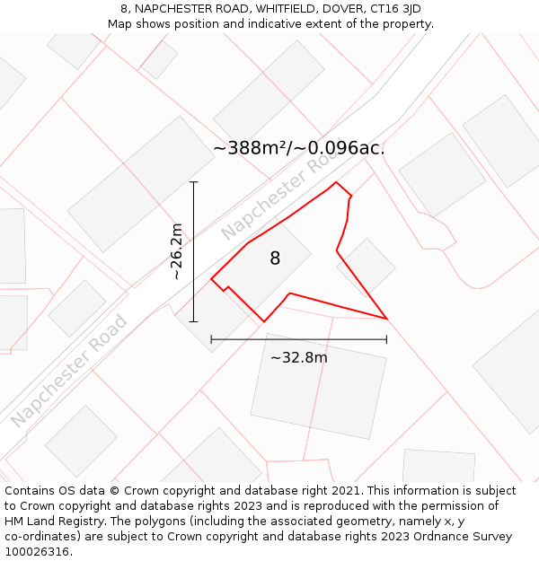 8, NAPCHESTER ROAD, WHITFIELD, DOVER, CT16 3JD: Plot and title map