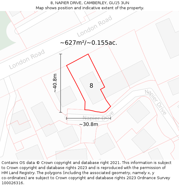 8, NAPIER DRIVE, CAMBERLEY, GU15 3UN: Plot and title map