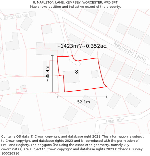 8, NAPLETON LANE, KEMPSEY, WORCESTER, WR5 3PT: Plot and title map