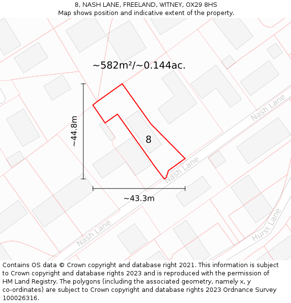 8, NASH LANE, FREELAND, WITNEY, OX29 8HS: Plot and title map